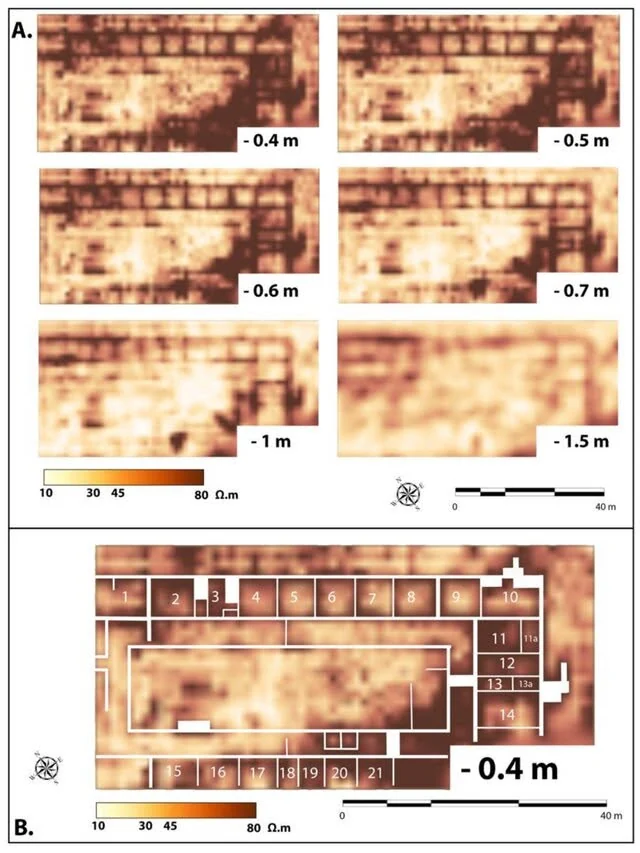 Electrical resistivity tomography: depth slices and an integrated spatial interpretation.