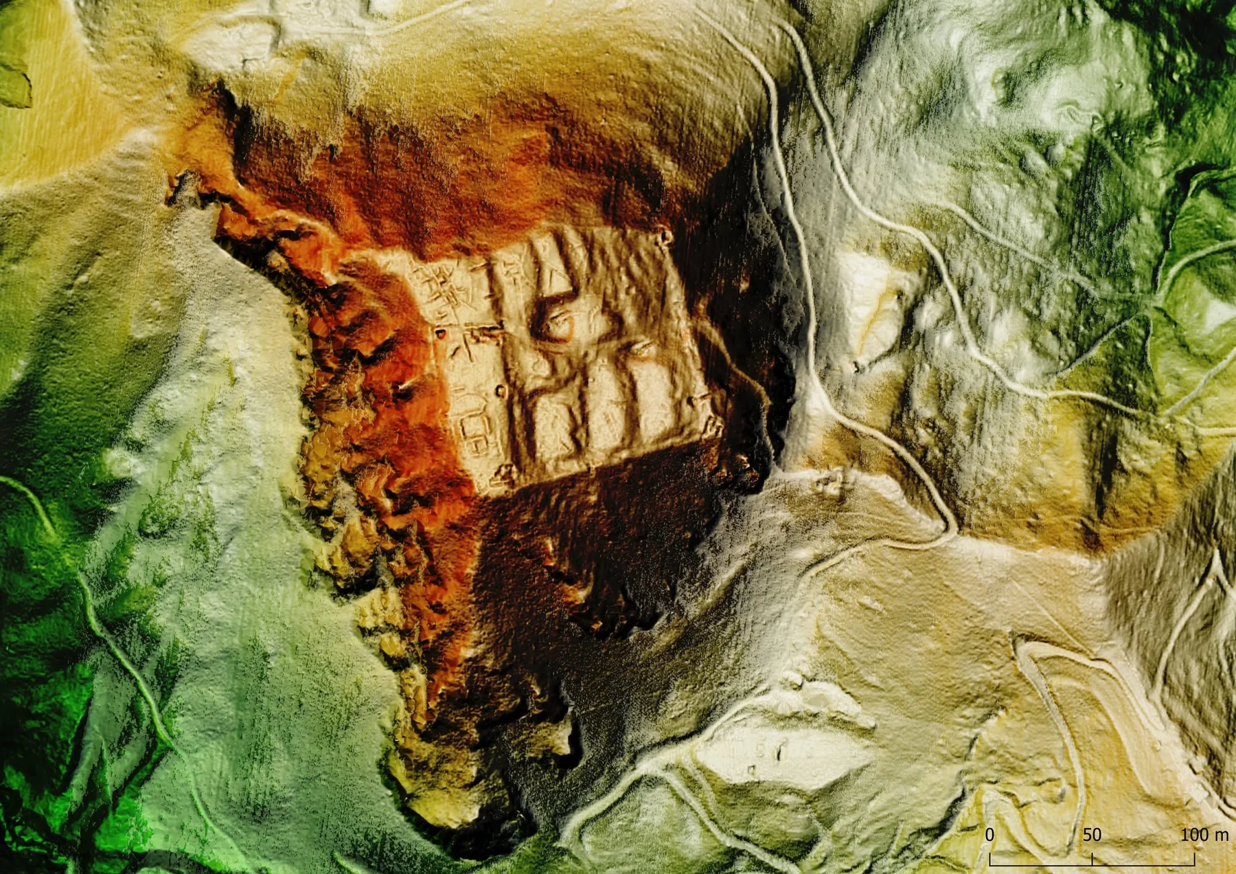 LiDAR-derived terrain visualisation of an archaeological landscape.